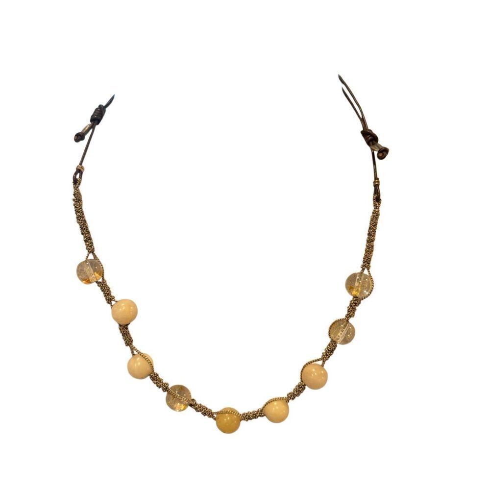Anthropologie Woven hemp and neutral bead adjustable necklace - Picture 1 of 5